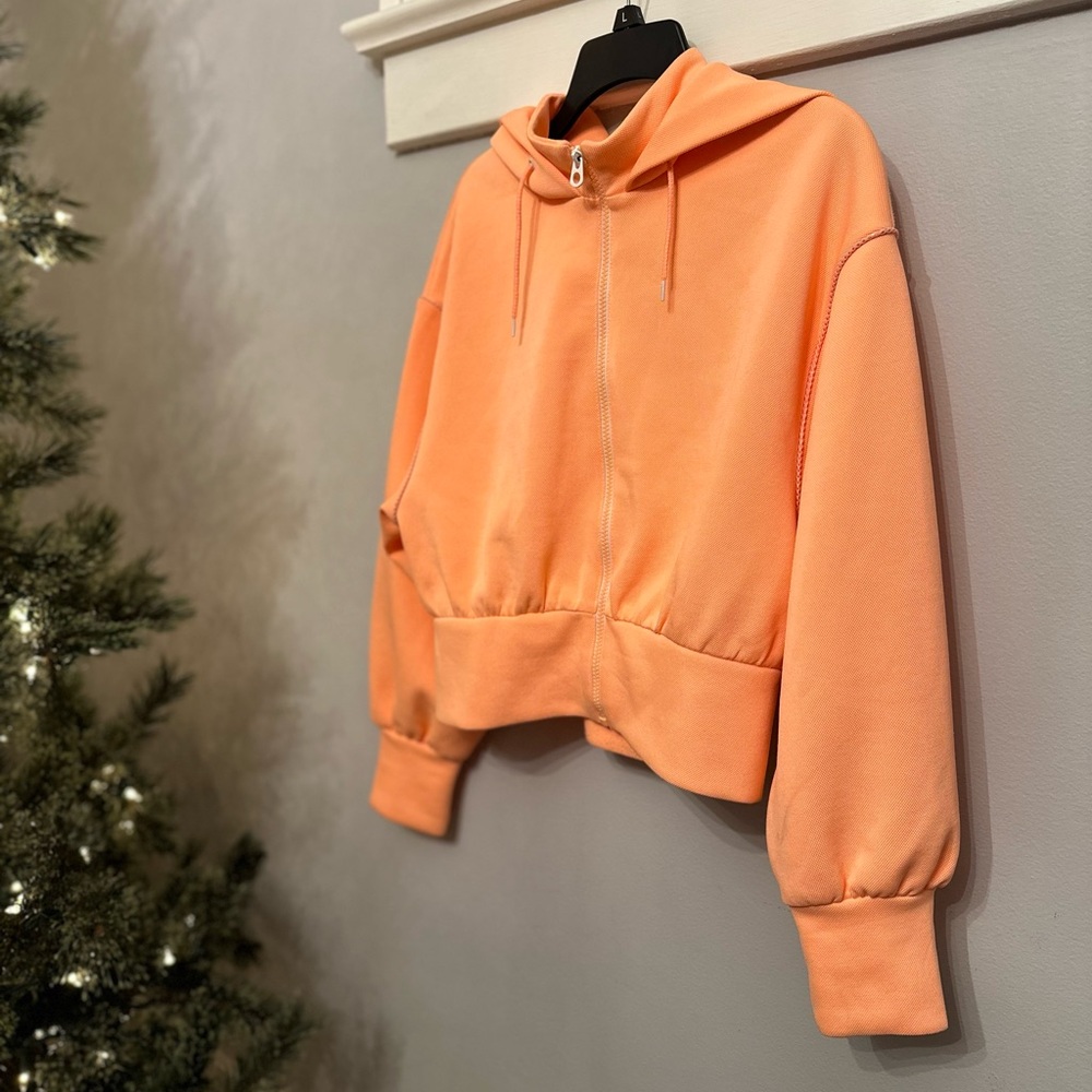 ZARA neon peach orange hoodie zip up